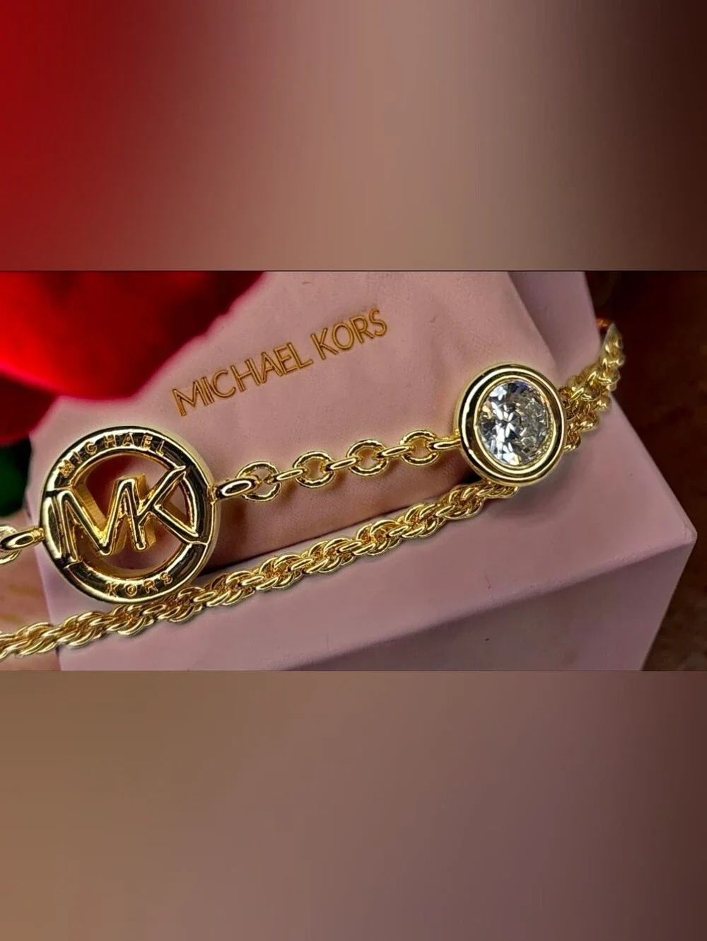 Michael Kors Gold-Tone Fulton Logo Double-Layer Chain Bracelet NWT